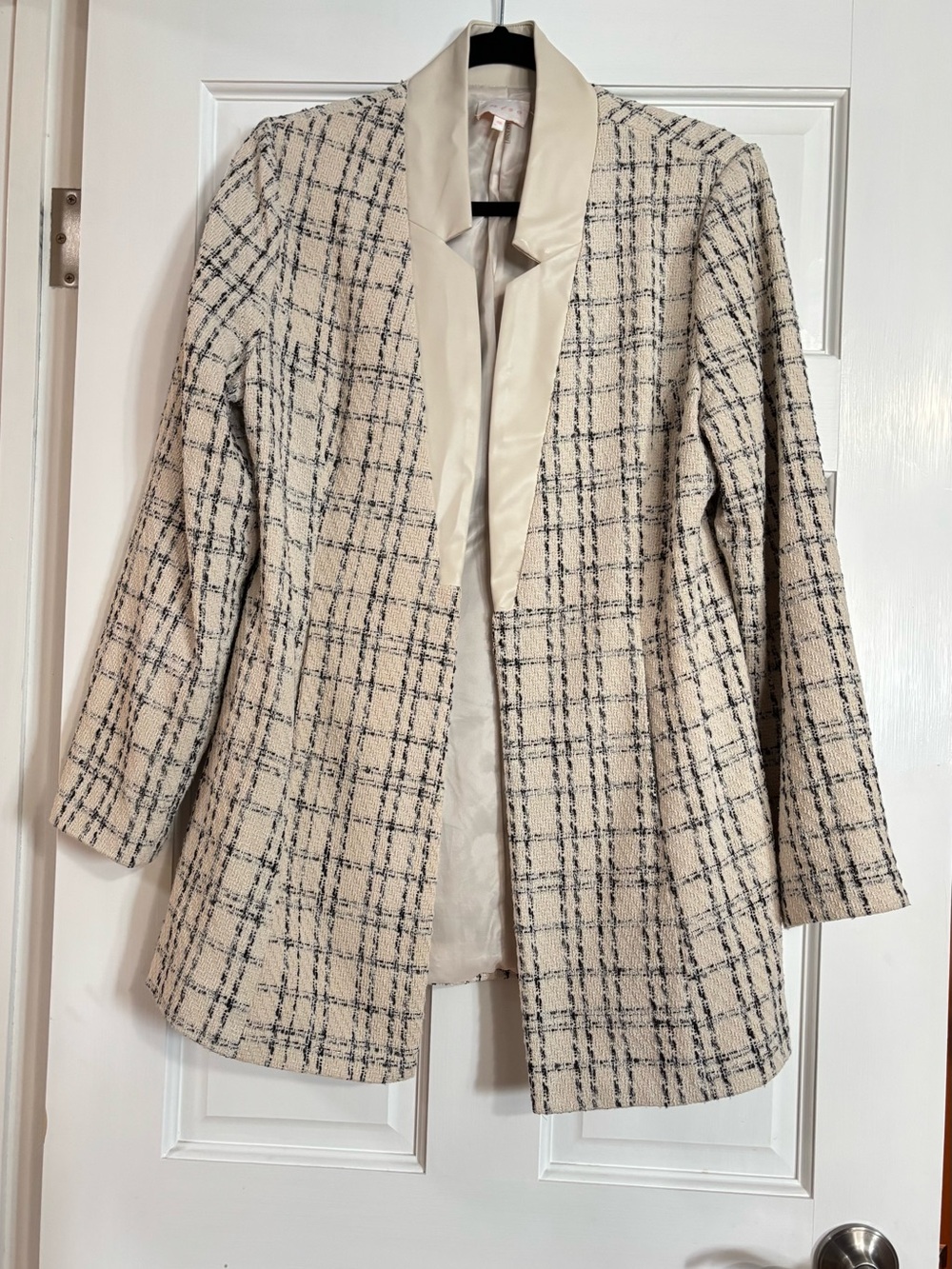 Cream Plaid Open Blazer